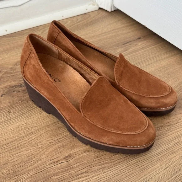 Vionic Ava Suede Wedge Loafers Tan Brown Platform Lug Sole Shoes Womens 8.5 - Picture 2 of 8